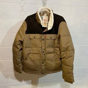 Levi's Mens Mixed Media Woodsman Puffer Jacket LARGE Tan/Brown Streetwear Winter